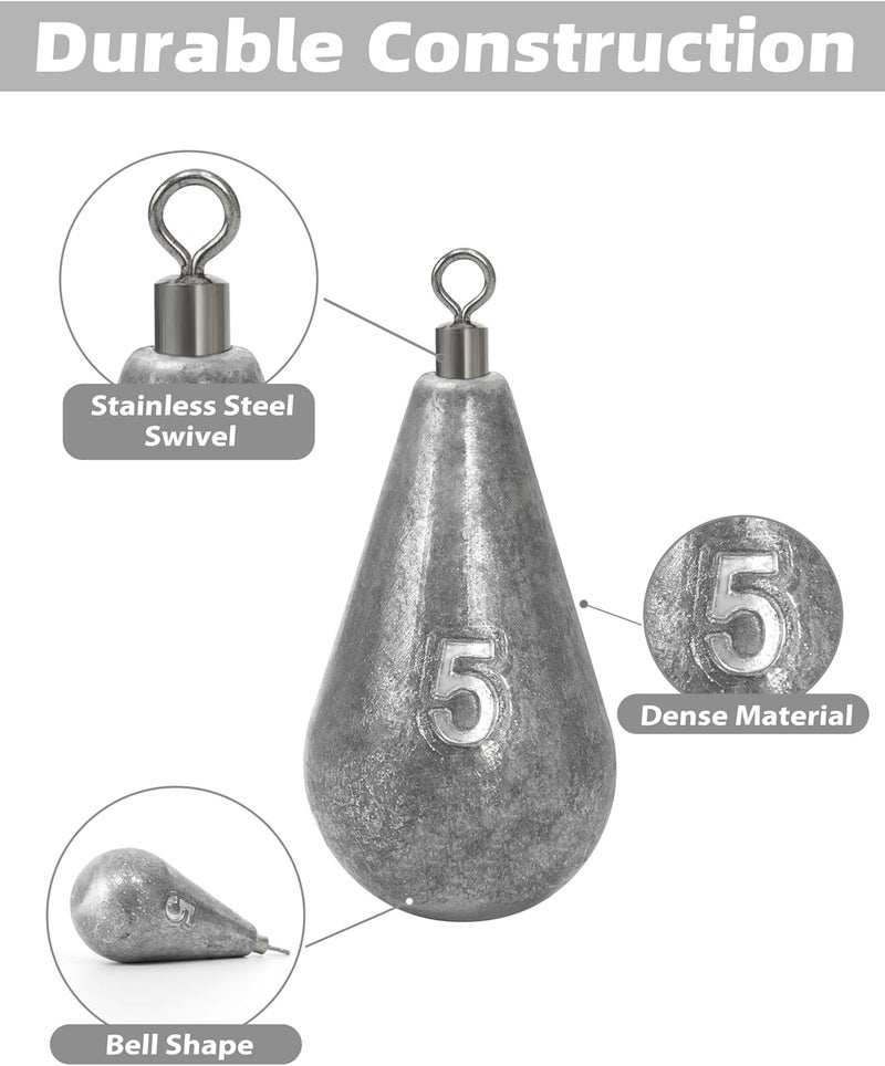 BLUEWING Casting Swivel Bell Sinkers Fishing Weights 1/2oz-8oz Drop Shot Dipsey Lead Saltwater - Image 2